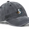 Charcoal cap with a blue-footed booby embroidered on the front, side view