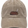 Sand cap with a sleepy sea lion embroidered on the front